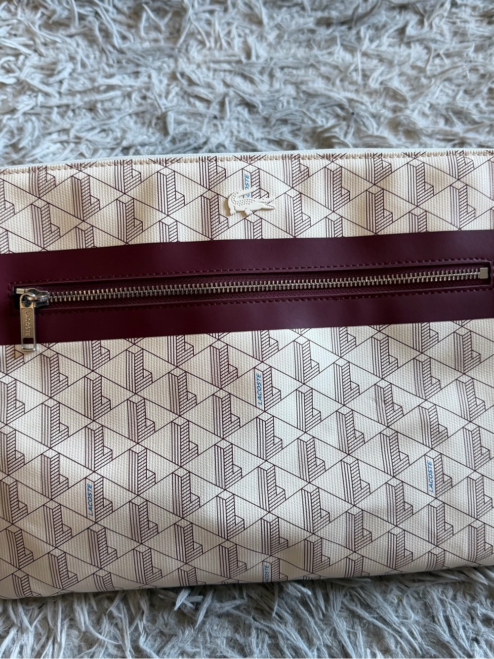 Lacoste 13" Monogram Laptop Sleeve Case White Burgundy